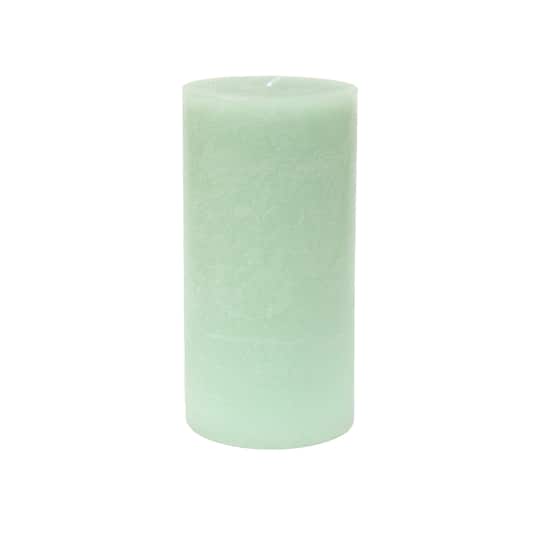 Basic Elements&#x2122; 3&#x22; x 6&#x22; Bergamot &#x26; Tonka Scented Light Green Distressed Pillar Candle by Ashland&#xAE;